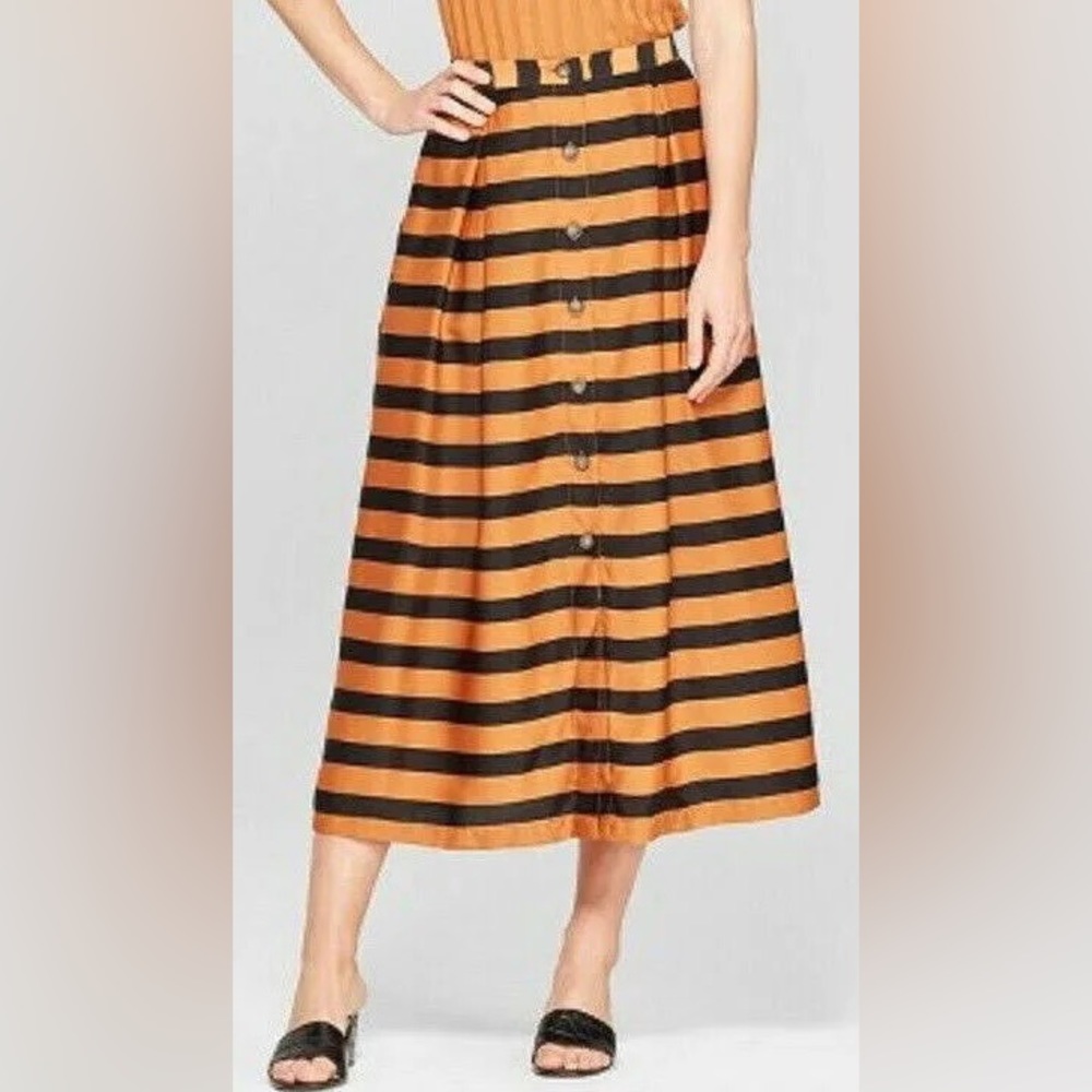 Who What Wear Striped Silky Midi Skirt - Size 2
